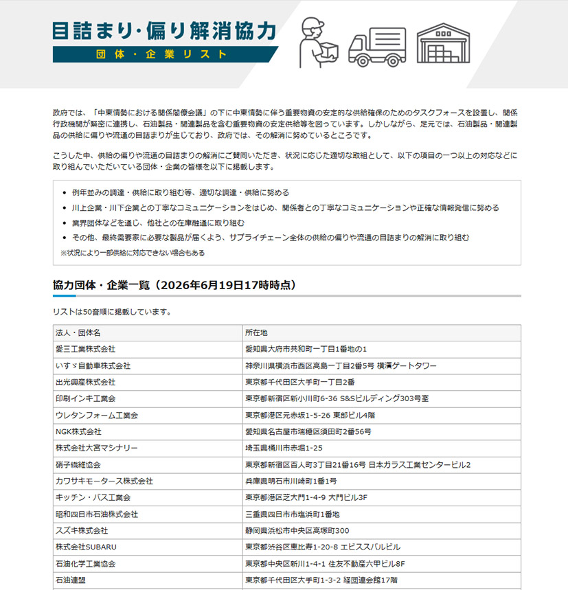 経産省、目詰まり・偏り解消に協力する団体と企業を公表　自動車関連も多数